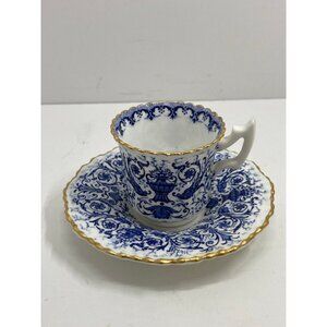 Sabrina Coalport England R298063 Blue Floral Design Bat Wing Handle Teacup Vtg